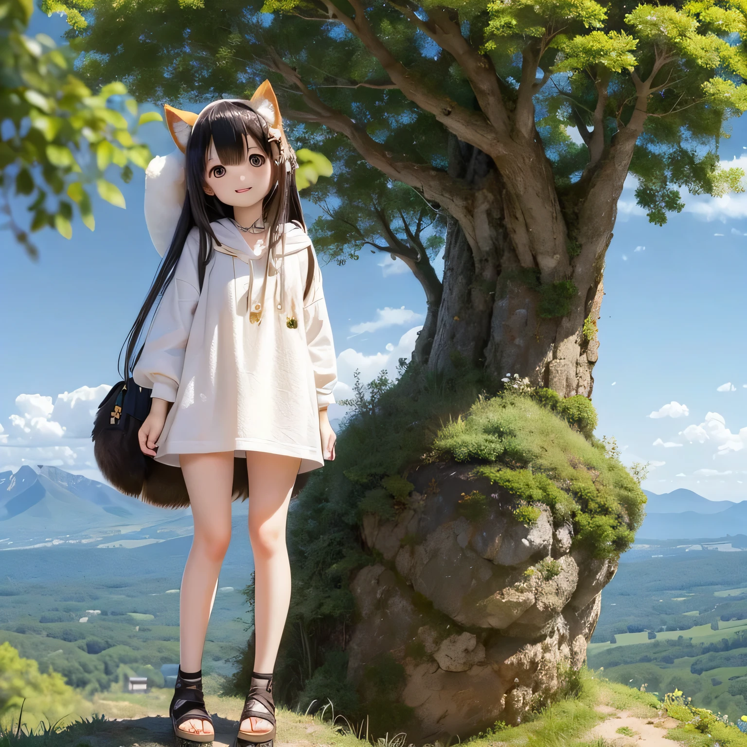 Shiba Inu girl rural scenery(((
A tall mountain)))