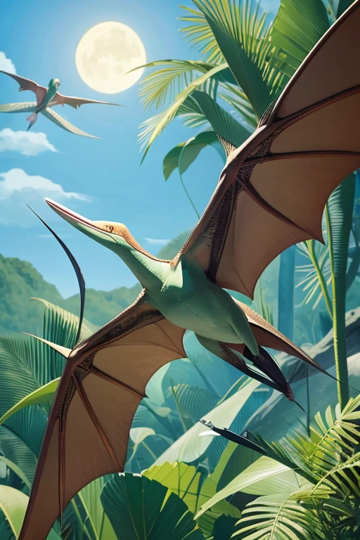 illustration, pteranodon, a pair of long wings, a long tail, a pair of legs like birds