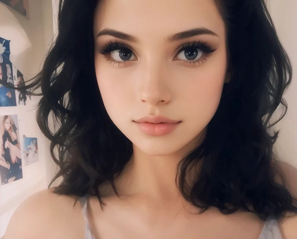 Beautiful girl with very big lips and natural makeup 