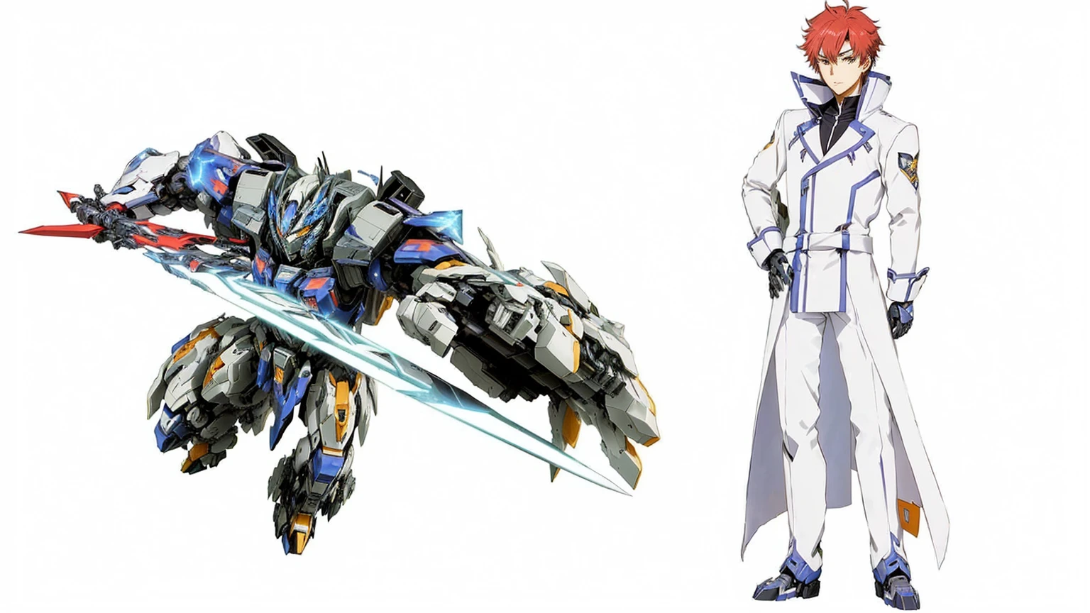 anime characters are standing next to each other with swords, modern mecha anime, cool mecha style, mecha anime, from transformers, greek god in mecha style, zoids art, anime art vehicle concept art, anime robots, an anime large mecha robot, anime robotic mixed with organic, giant anime mecha, ferra white mecha, anime mech armor
