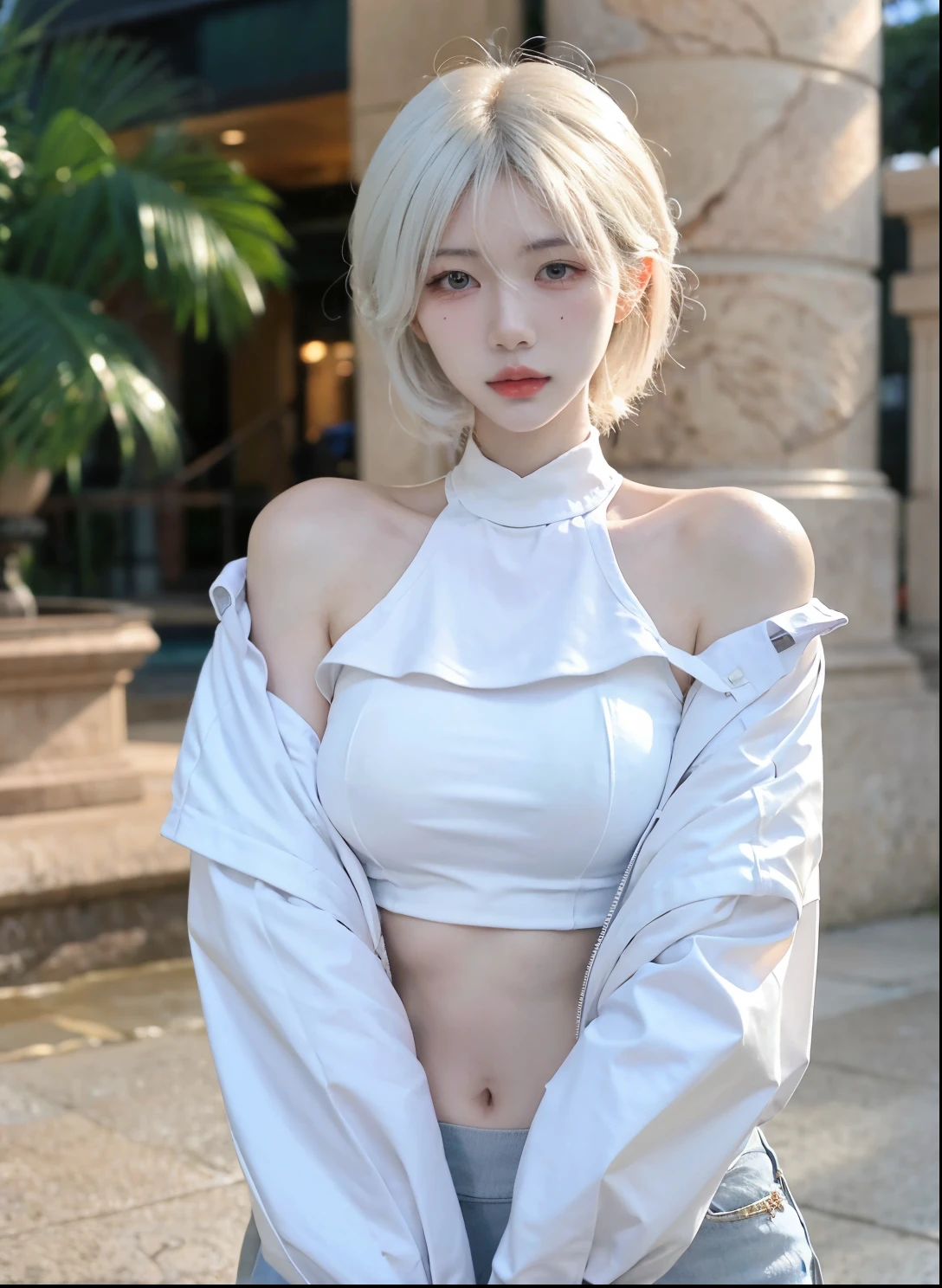 Beautiful woman with perfect figure:1.4,Ultra-high resolution,Seductive laughter,wear glasses,White背景,(lifelike:1.4),Layered Hairstyle,White皮肤,Super short pleated skirt,whole body,Very delicate face and skin texture,Double eyelids,Skin Whitening,Long hair,White hair,White,