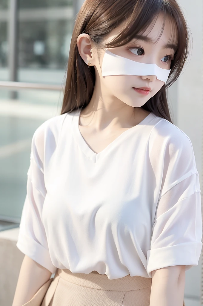 Close up portrait of woman in white shirt and gray skirt, Shirahime cut hairstyle, Smooth white tight clothing suit, White blouse, Wearing a white V-neck top, Wear a shirt, White fashionable clothes, White Hanfu, White, White blouseWear a shirt, Sailor suit with loose coat collar, Korean Girls, Quality white shirt, Young and pretty girl