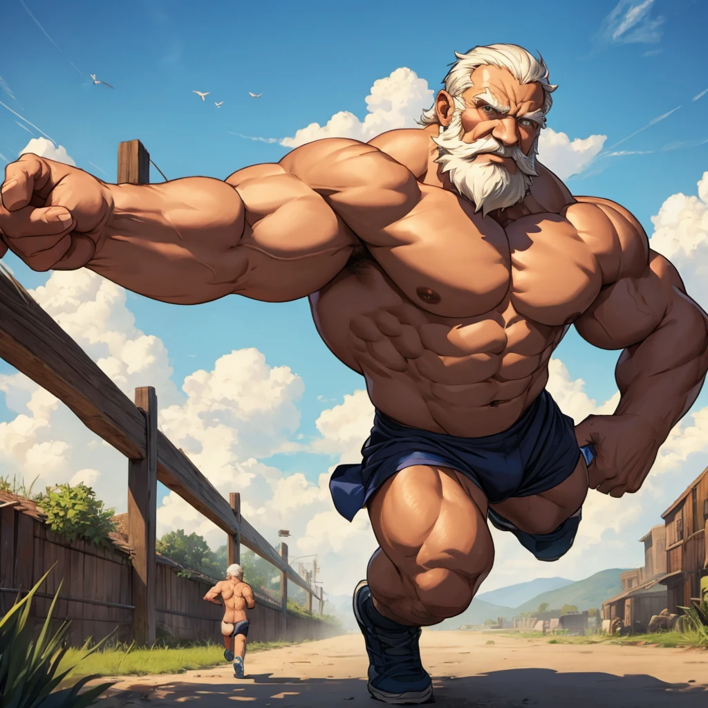 Elderly man Giant Muscular naked Start Running