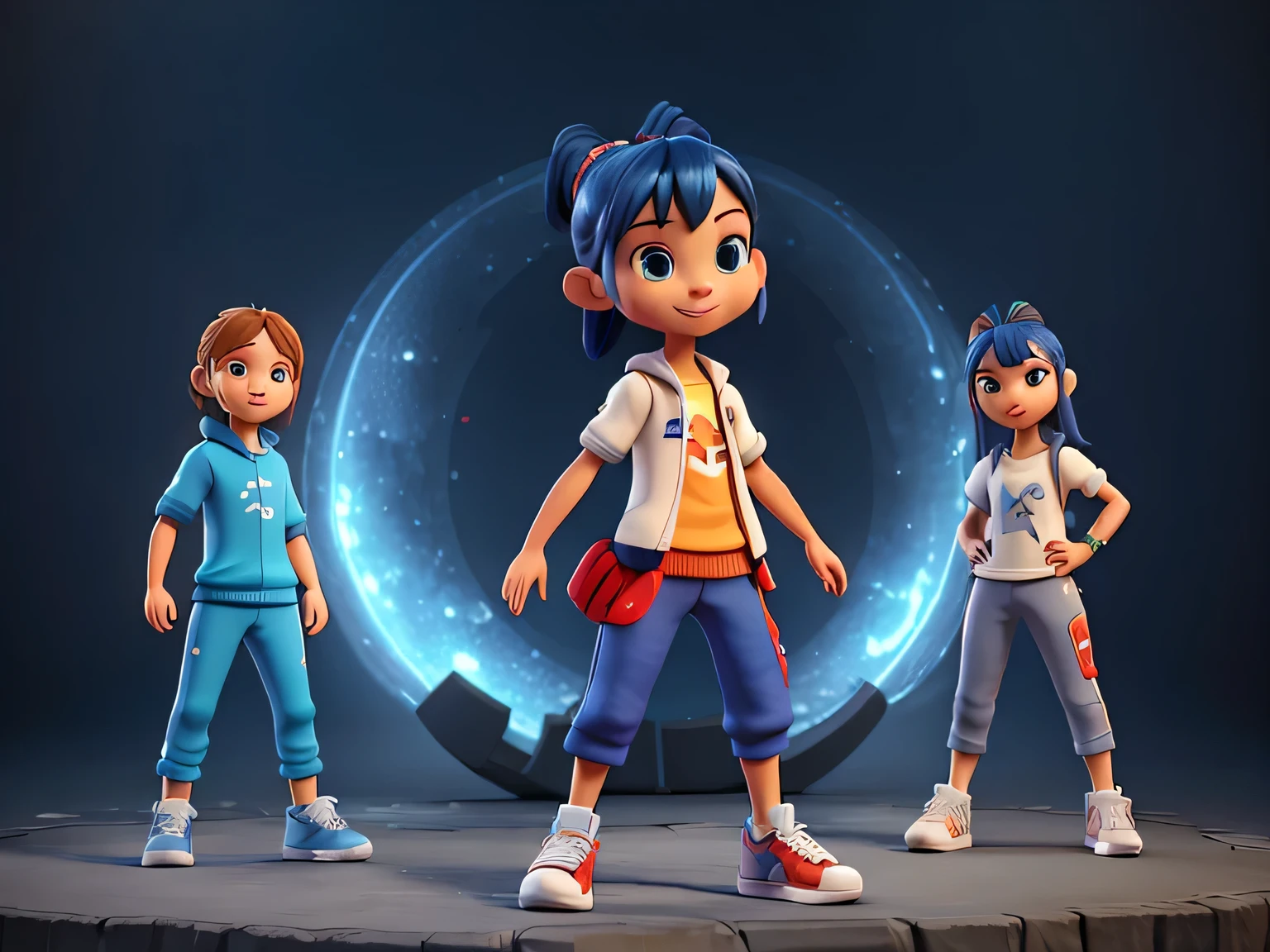 Full body 3d game avatar eccentric with different outfits sneakers,happy, masterpiece