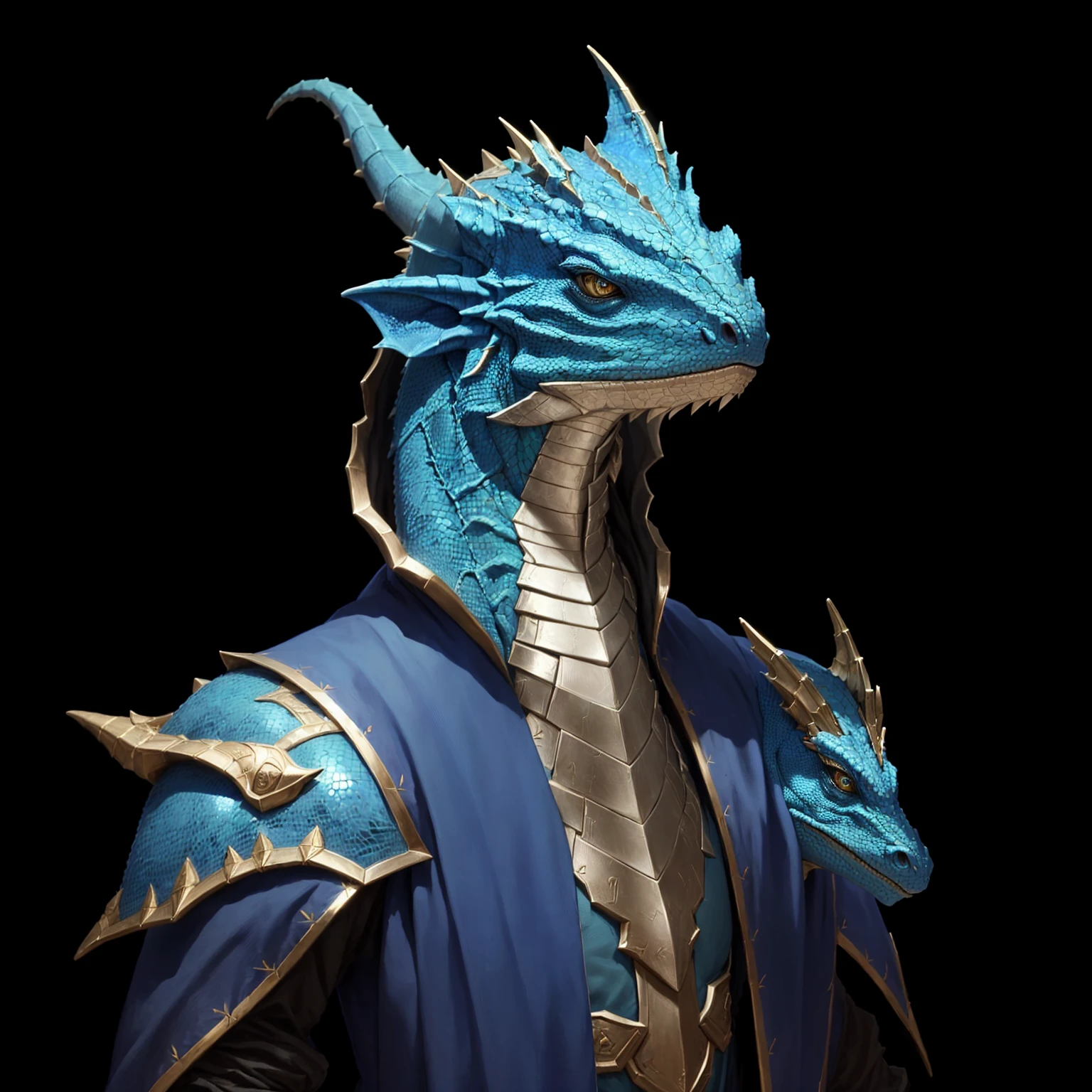 1 character, a close up of a person wearing a blue and brown outfit, argonian, male white dragonborn, african argonian! body! in full, lizardman thief, dragonborn, lizardfolk, as an anthropomorphic dragon, portrait of fin wildcloak, basilisk, inspired by Rajmund Kanelba, hyperdetailed fantasy character, lizard head, lizard person, dark blue eyes