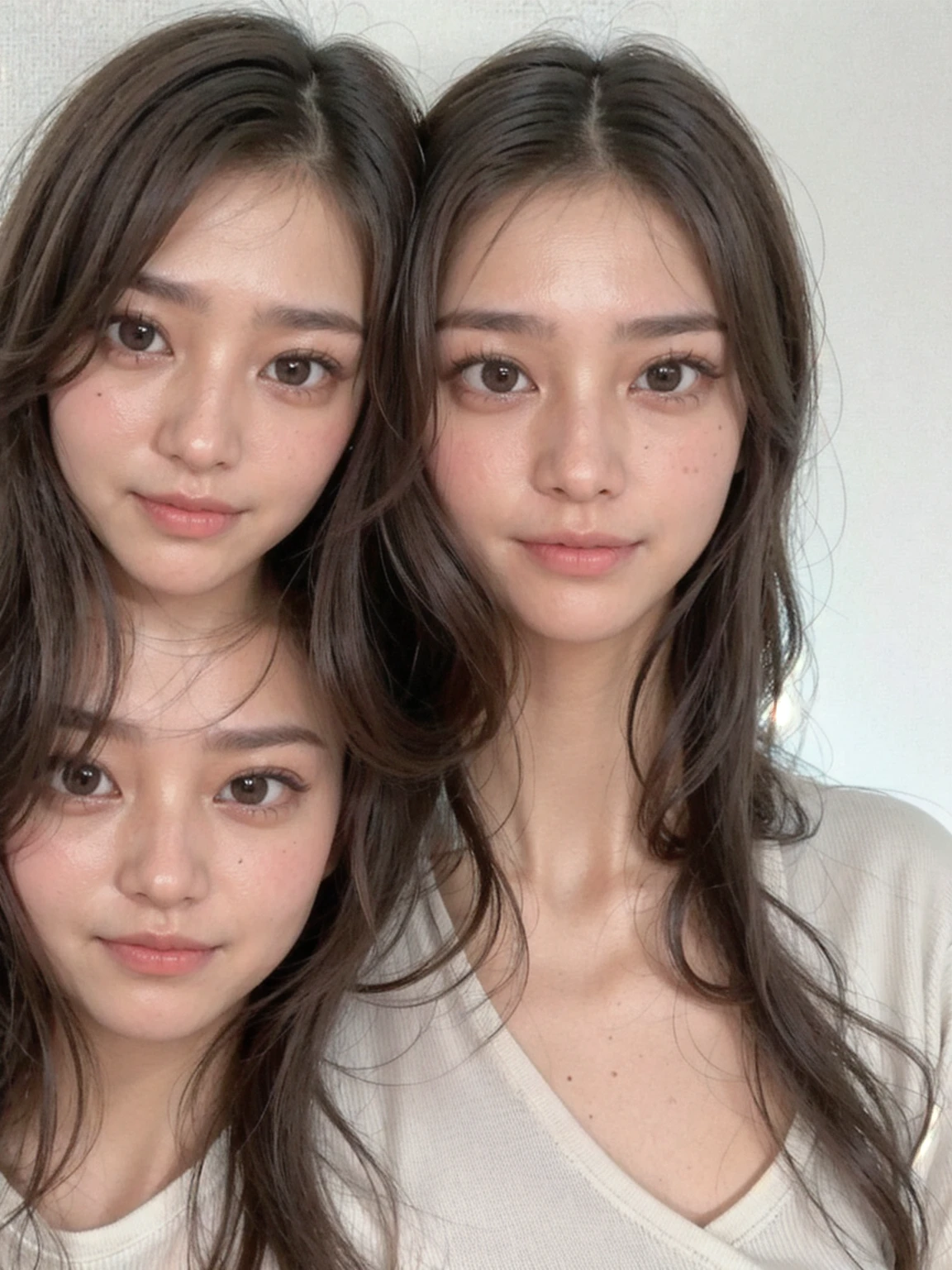arafed woman with long brown hair and a white shirt, south east asian with round face, without makeup, headshot profile picture, with round face, asian face, face is brightly lit, 3 0 years old woman, 30 years old woman, no makeup wavy hair, taken in the early 2020s, detailed face of a asian girl