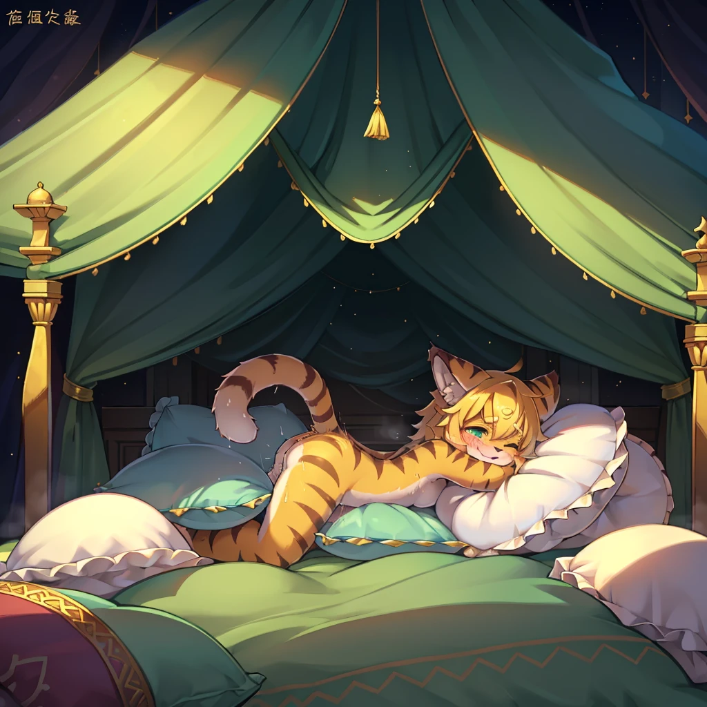 (masterpiece,best quality),my own, The Beast, , (适合任何Pillow背景的光影)), 穿着pajamas可爱女孩在Pillow上摆姿势 ,pajamas,Nature,, (blush),a smile,Pillow头,(很多Pillow),Soft cushion,,Soft pillow quotation,(Pillow损坏),很多Pillow,(Crotch rubbing),((Pillow驼峰)),(Pillow),(A tail),,(充满细节的Pillow),(Love around the protagonist),Steam,(Pillow头),(),(豪华Pillow),(Pillow),(palace),(Palace bedroom),(Pillow),柔软的Pillow,,(Classical European style bedroom ),(excited,shy person,Lack of expressiveness,),,pillow humping,my,tiger tail,tiger ears,Tiger pattern,,Sweat,,Sweaty,(Body swing,身体Shaking lines,Shaking lines),best quality, masterpiece, ((Maximum resolution)), artwork, ,,,(Interior of the palace),(In the bedroom at night),(Deluxe Rococo Canopy King Bed),On a big and spacious bed,(the 女孩 is lying on the bed),Before bedtime,,,Luxurious curtains with ornate ruffles and ribbons surround the bed,((((There are many pillows piled on the bed)))),Detail of Quilt,Detailed bed sheets,Ruffled Bed Skirt,Deep Bed,Background with depth,((详细的Pillow)), ((((大量的Pillow)))),peeing,squatting,water,Urine,Shaking lines,wetting pillows,Flowing liquid,Violent body shaking,剧烈Shaking lines,详细的软Pillow,,((女孩正躺在许多柔软的Pillow上,周围有许多Pillow)),Splashed liquid,Pillow和床上有水迹,caughtpeeing,Lots of liquids,Urine everywhere
