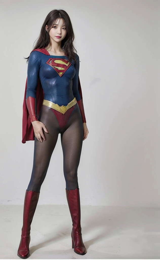 No background、(((Beautiful legs in black tights.)))、(((Legally express the beauty of your smile)))、((((Make the most of your original images)))、(((Body-hugging Supergirl costume)))、(((Supergirl Costume)))、(((Beautiful Hair)))、(((suffering)))、(((Please wear black tights....、Wear red boots)))、((Best image quality、8K))、((Highest quality、8K、masterpiece:1.3))、(((Preserve background )))、Sharp focus:1.2、Beautiful woman with perfect figure:1.4、Slim Abs:1.2、Wet body:1.5、Highly detailed face and skin texture、8K