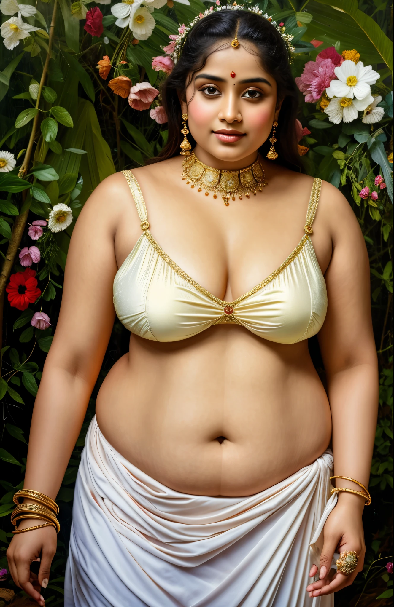 Looks like Jannat Zubair, Beautiful Indian Woman, wearing saree, sari Beauty, gorgeous, curvy, sexy navel folds, Apsara, Maharani, royal queen woman, nymph from Hindu Mythology, Urvashi, matchless beauty, Highly detailed, Oil Painting by Peter Paul Rubens inspired by Raja Ravi Varma, Matchless beauty, captivating, gorgeous, heavenly beauty, celestial beauty, by Peter Paul Rubens, 13, realistic, hyper realistic, micro details, incredible artwork, insane details, ultra High resolution, 8k, 32k, acrylic on canvas, intricate, flawless, detailed, detailed face, detailed eyes, masterpiece, by Peter Paul Rubens, by Caravaggio, by William Adolphe bouguereau, perfect face, perfect body, beautiful art, realism, baroque, renaissance Art, highly textured, beautiful and detailed eyes, uhd, best quality,
