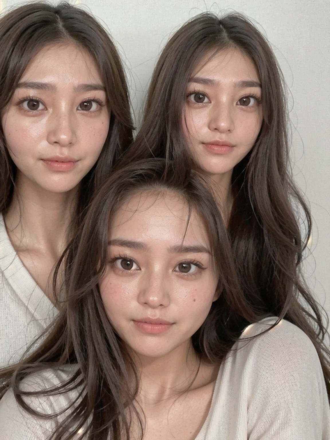 arafed woman with long brown hair and a white shirt, south east asian with round face, without makeup, headshot profile picture, with round face, asian face, face is brightly lit, 3 0 years old woman, 30 years old woman, no makeup wavy hair, taken in the early 2020s, detailed face of a asian girl