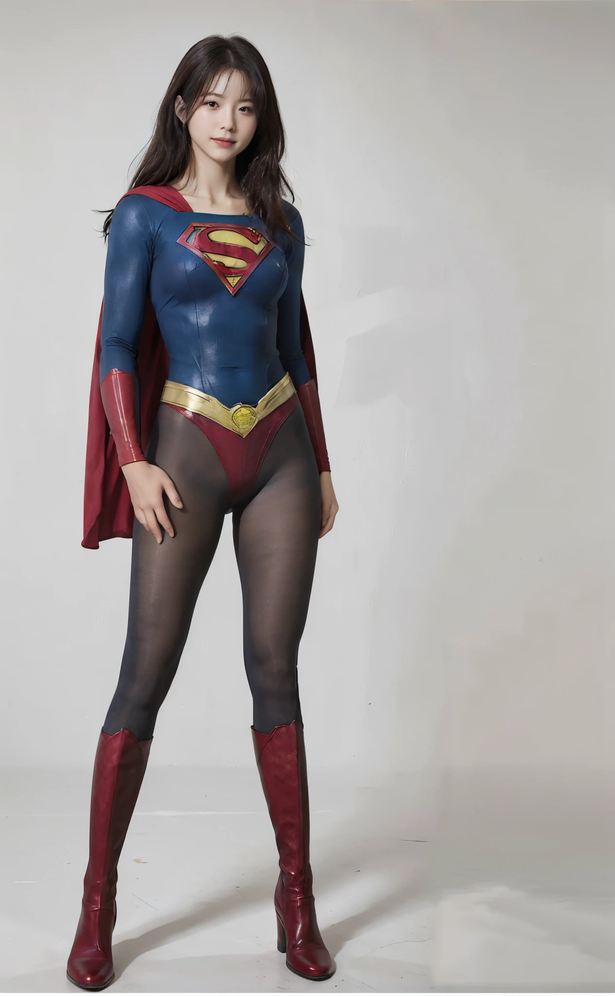 No background、(((Beautiful legs in black tights.)))、(((Legally express the beauty of your smile)))、((((Make the most of your original images)))、(((Body-hugging Supergirl costume)))、(((Supergirl Costume)))、(((Beautiful Hair)))、(((suffering)))、(((Please wear black tights....、Wear red boots)))、((Best image quality、8K))、((Highest quality、8K、masterpiece:1.3))、(((Preserve background )))、Sharp focus:1.2、Beautiful woman with perfect figure:1.4、Slim Abs:1.2、Wet body:1.5、Highly detailed face and skin texture、8K
