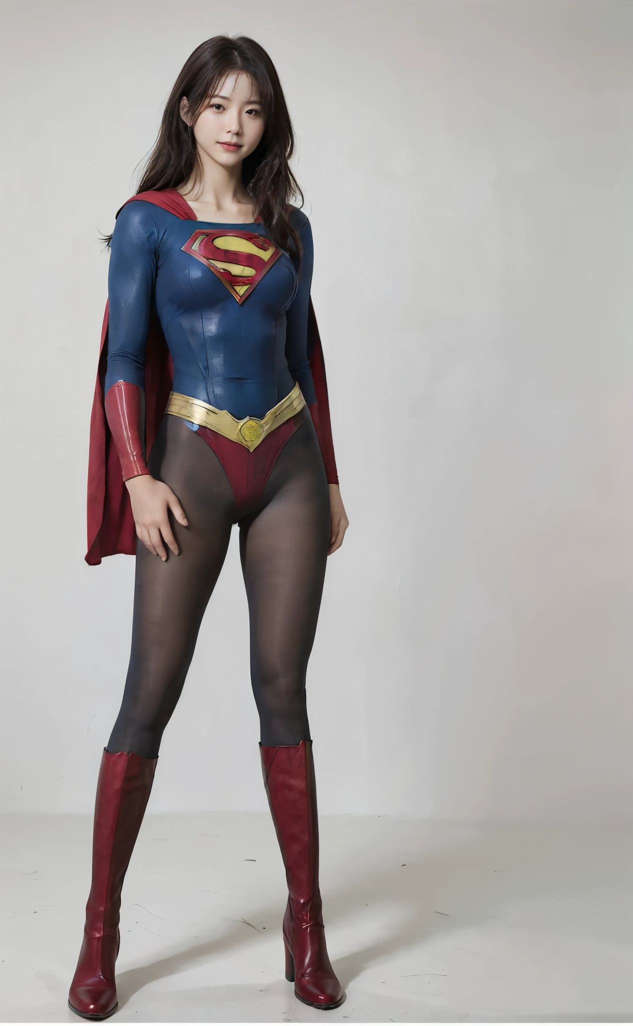 No background、(((Beautiful legs in black tights.)))、(((Legally express the beauty of your smile)))、((((Make the most of your original images)))、(((Body-hugging Supergirl costume)))、(((Supergirl Costume)))、(((Beautiful Hair)))、(((suffering)))、(((Please wear black tights....、Wear red boots)))、((Best image quality、8K))、((Highest quality、8K、masterpiece:1.3))、(((Preserve background )))、Sharp focus:1.2、Beautiful woman with perfect figure:1.4、Slim Abs:1.2、Wet body:1.5、Highly detailed face and skin texture、8K