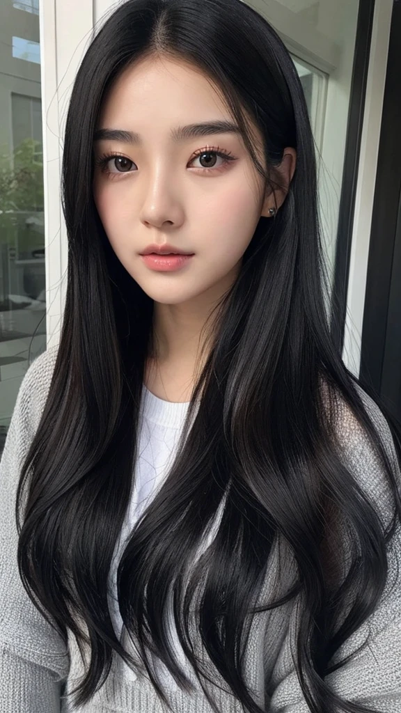 Korean style front facing girl with black hair
