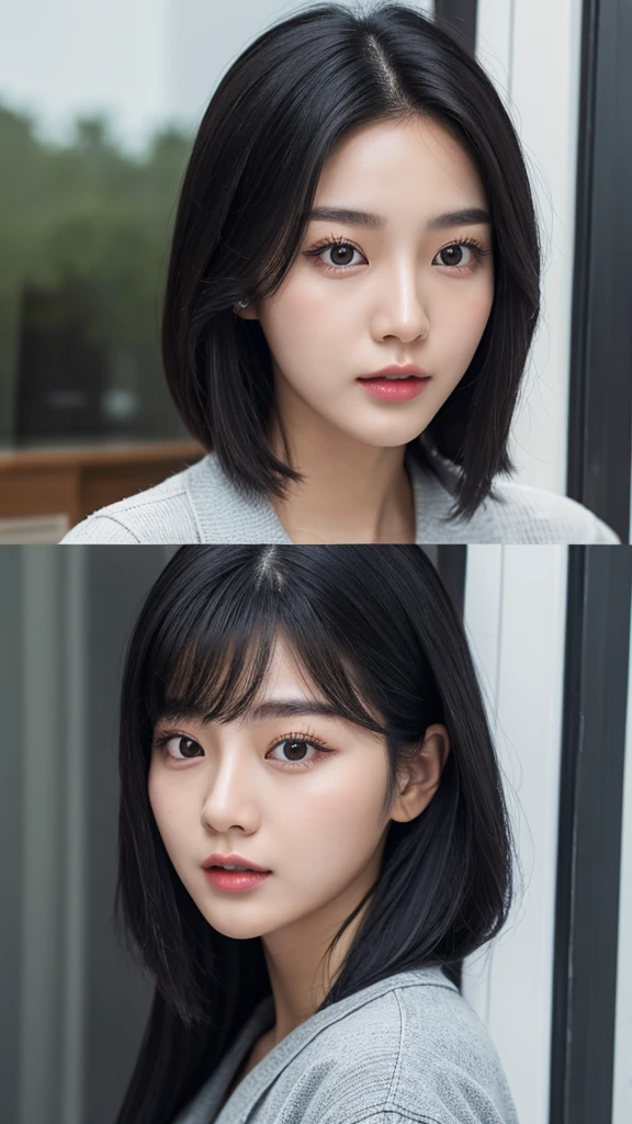 Korean style front facing girl with black hair