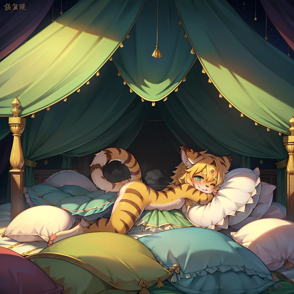 (masterpiece,best quality),my own, The Beast, , (适合任何Pillow背景的光影)), 穿着pajamas可爱女孩在Pillow上摆姿势 ,pajamas,Nature,, (blush),a smile,Pillow头,(很多Pillow),Soft cushion,,Soft pillow quotation,(Pillow损坏),很多Pillow,(Crotch rubbing),((Pillow驼峰)),(Pillow),(A tail),,(充满细节的Pillow),(Love around the protagonist),Steam,(Pillow头),(),(豪华Pillow),(Pillow),(palace),(Palace bedroom),(Pillow),柔软的Pillow,,(Classical European style bedroom ),(excited,shy person,Lack of expressiveness,),,pillow humping,my,tiger tail,tiger ears,Tiger pattern,,Sweat,,Sweaty,(Body swing,身体Shaking lines,Shaking lines),best quality, masterpiece, ((Maximum resolution)), artwork, ,,,(Interior of the palace),(In the bedroom at night),(Deluxe Rococo Canopy King Bed),On a big and spacious bed,(the 女孩 is lying on the bed),Before bedtime,,,Luxurious curtains with ornate ruffles and ribbons surround the bed,((((There are many pillows piled on the bed)))),Detail of Quilt,Detailed bed sheets,Ruffled Bed Skirt,Deep Bed,Background with depth,((详细的Pillow)), ((((大量的Pillow)))),peeing,squatting,water,Urine,Shaking lines,wetting pillows,Flowing liquid,Violent body shaking,剧烈Shaking lines,详细的软Pillow,,((女孩正躺在许多柔软的Pillow上,周围有许多Pillow)),Splashed liquid,Pillow和床上有水迹,caughtpeeing,Lots of liquids,Urine everywhere