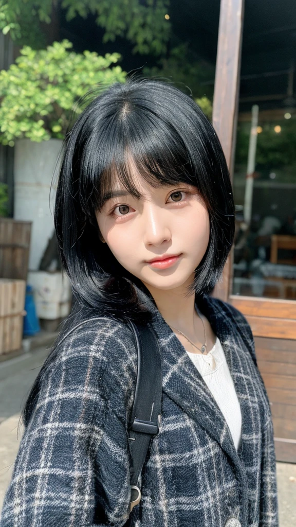 Korean style front facing girl with black hair