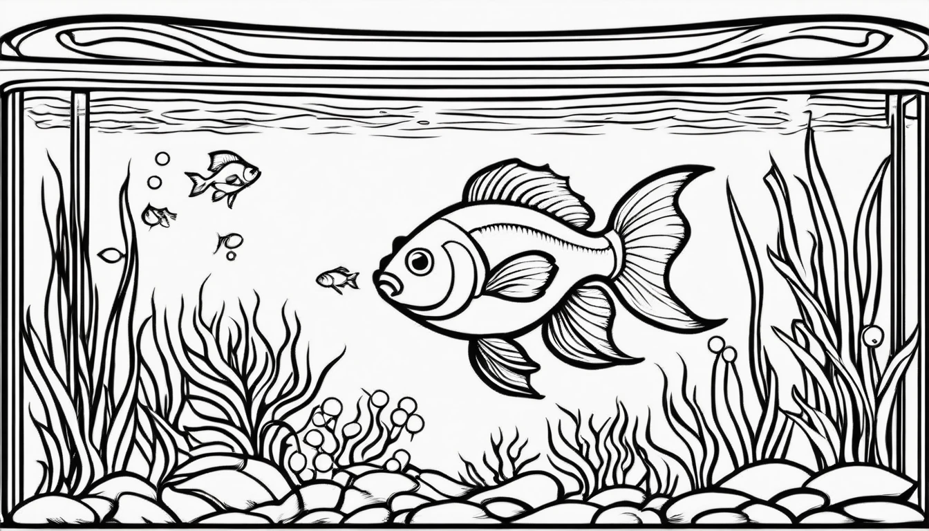 Gold fish in aquarium, cartoon, ,Coloring Book, ColoringBookAF,