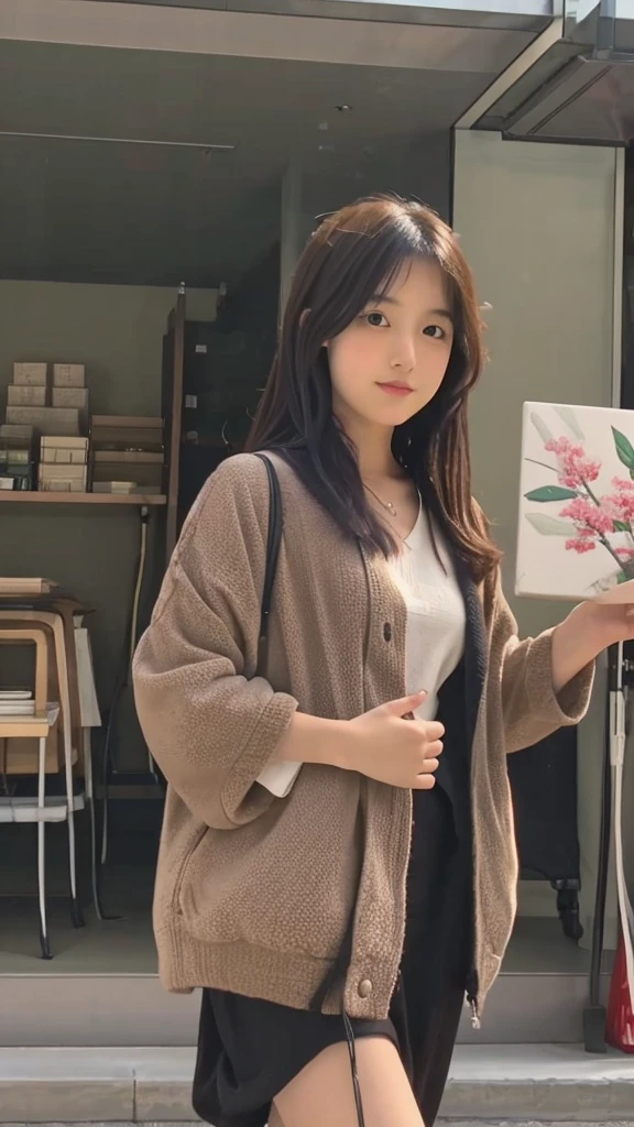 Karuizawa scenery Japanese girl in her 20s painting on canvas