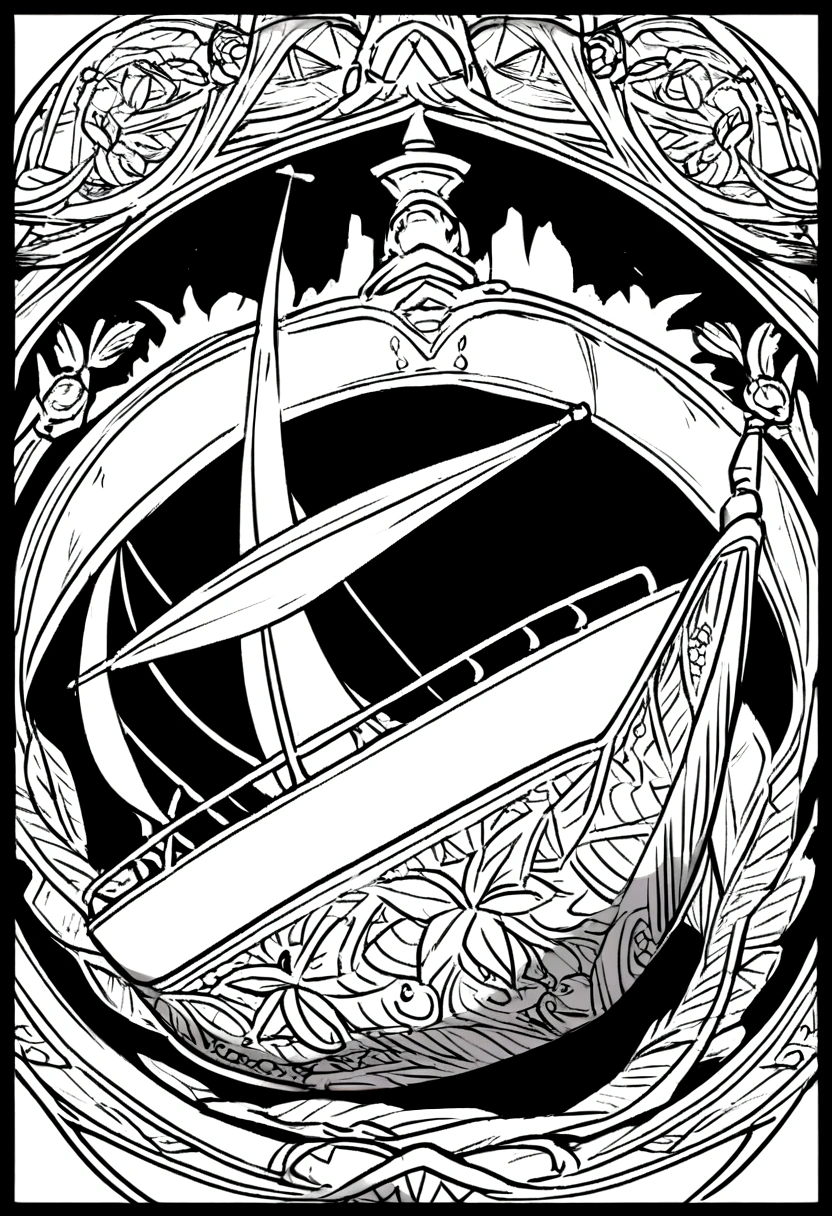 a yatcht boat with a black outline and easier blank background. for coloring pages
