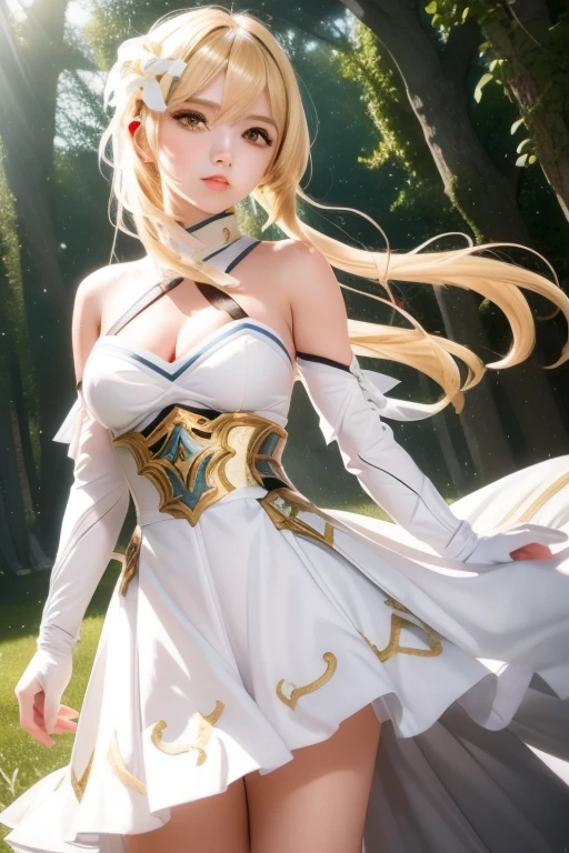 (Luminekos:1.4),1 Girl, Naughty face, best quality, masterpiece, Ultra-high resolution, RAW photos,masterpiece, best quality, (Reality:1.4), (Willow Waist:1.2), Delicate face
, outdoor,Blurred background,
Gloves, skirt, black Gloves, white skirt, fingerless Gloves, Separate sleeves, High Leg Raise,