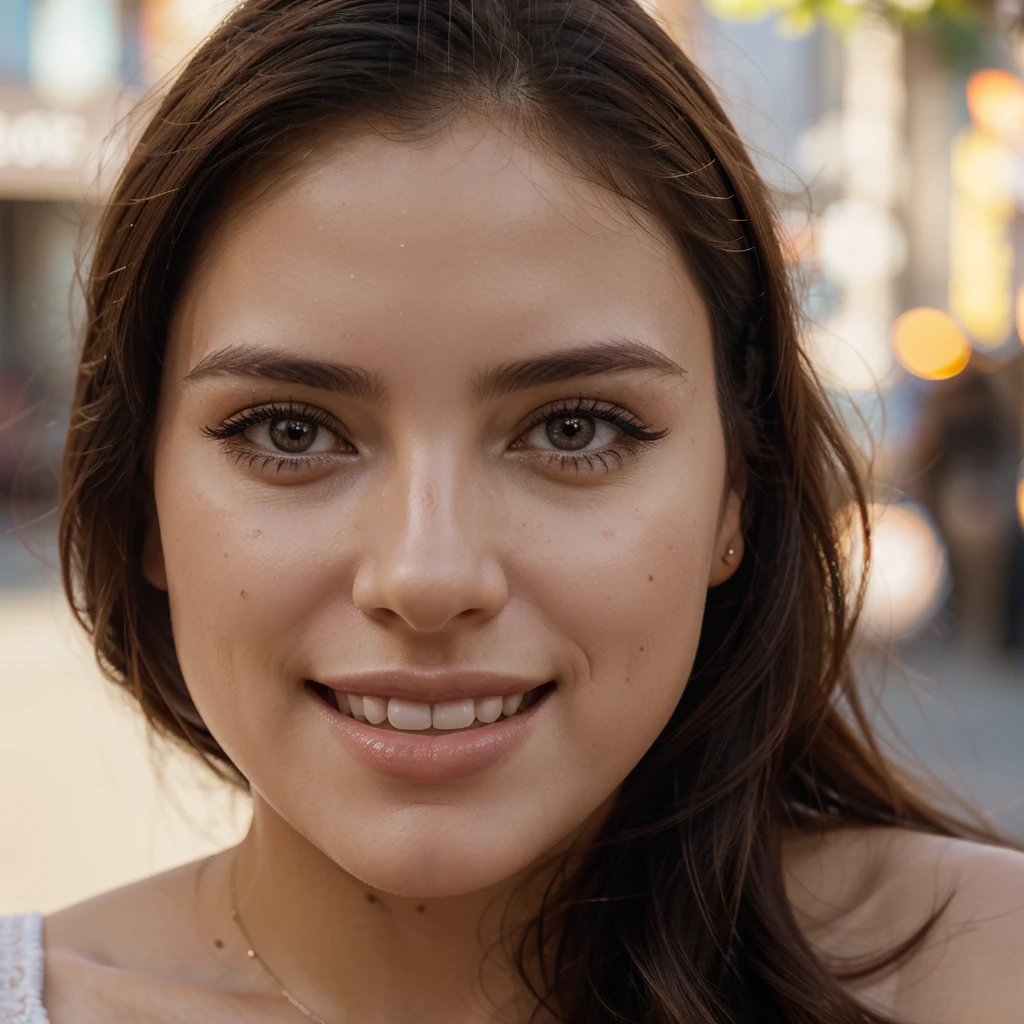 a beautiful argentine woman, (a woman eating a candy) , smiling at the camera, detailed face, beautiful and sexy woman, taking photos for instagram, 1girl, delicate facial features, whole body, highly detailed, photorealistic, 8k, realistic, masterpiece, very high quality, gorgeous eyes, lush eyelashes, lovely lips, perfect skin, elegant expression, fashionable outfit, natural lighting, warm color tones, cinematic composition, shallow depth of field, bokeh background