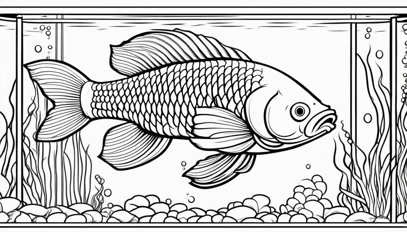 An arowana fish in aquarium, cartoon, ,Coloring Book, ColoringBookAF,