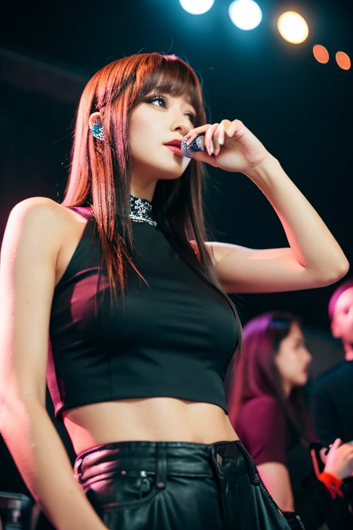 Female singer waiting for her cue offstage.