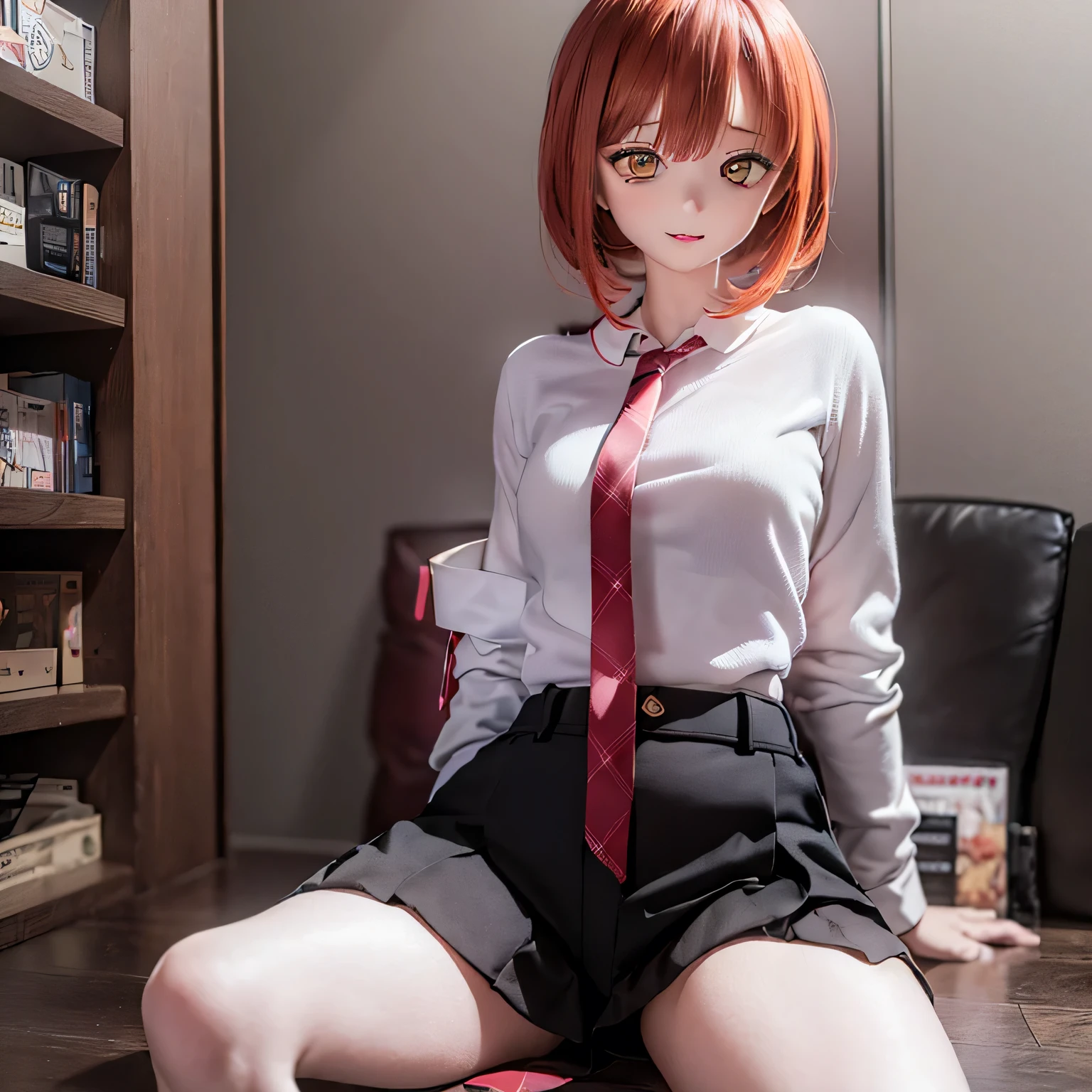 Makina the Chainsaw Man white blouse black slacks