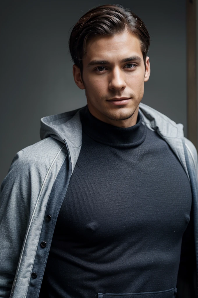 realistically created, handsome man(Age 30),Wear modern clothes and look good.,technology background,high-tech