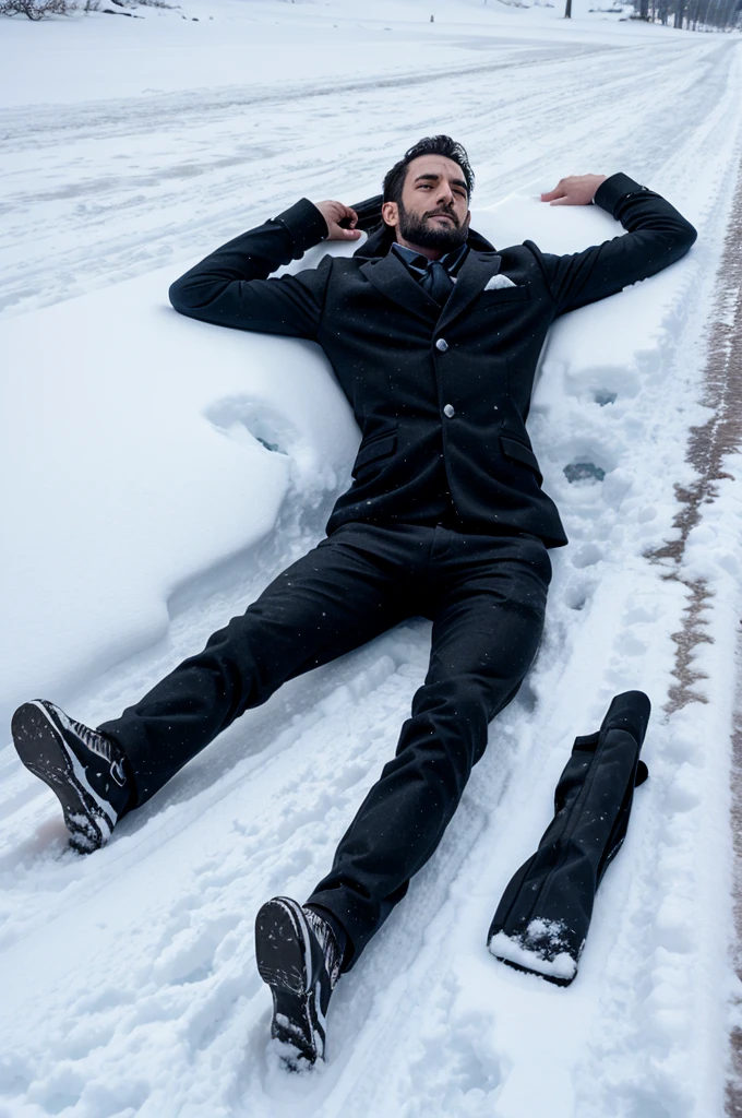 A dead man lying on the snow 