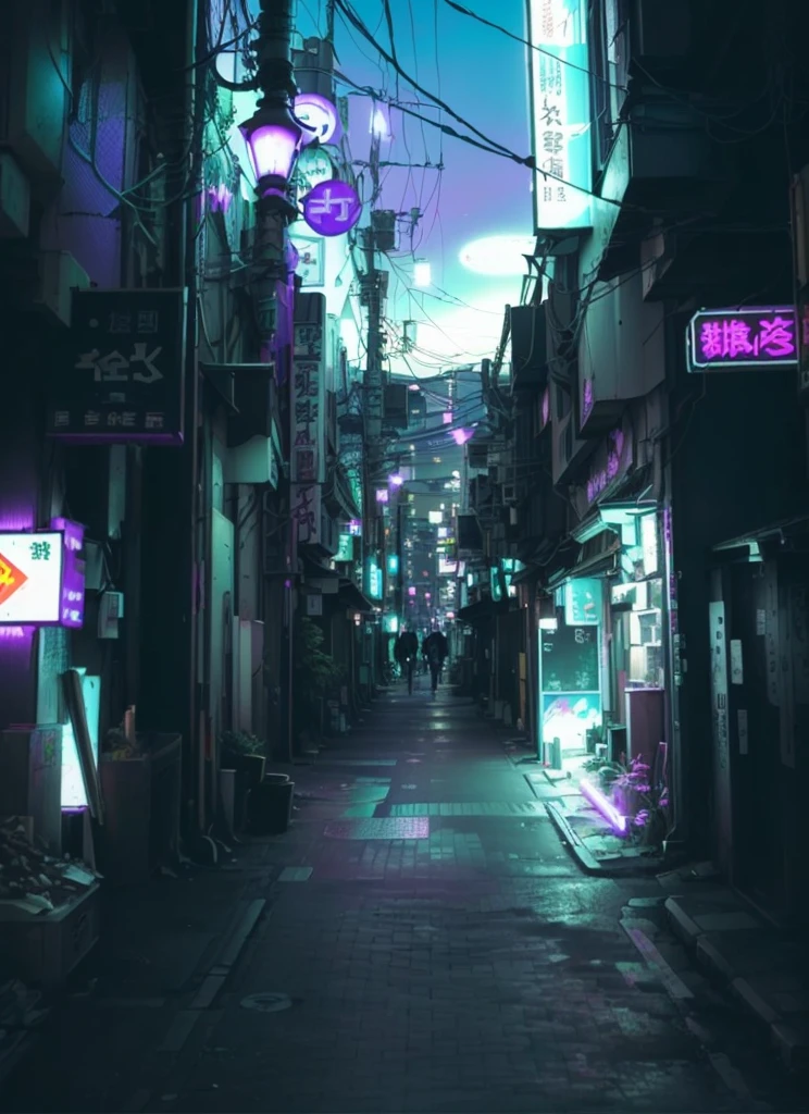 there are many signs on the buildings along the street, cyberpunk streets in japan, cyberpunk aesthetic, cyberpunk aesthetics, cyberpunk street, vaporwave city, cyberpunk alley, aesthetic cyberpunk, in cyberpunk aesthetic, vaporwave lights, neon street, cyberpunk vibe, cyberpunk streets at night, neon tokyo, purple lighted street, dreamy colorful cyberpunk colors, vaporwave lighting style, japanese street