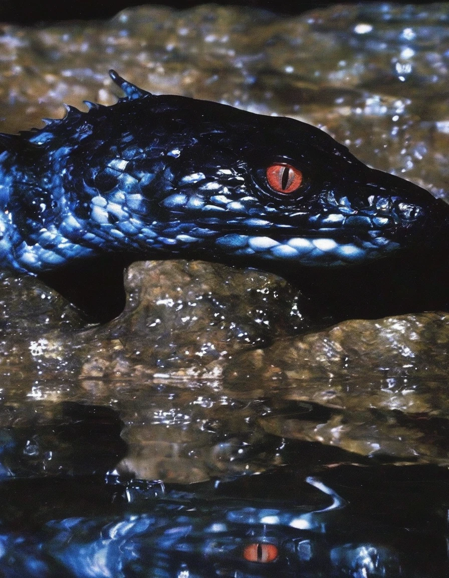 macro photography of blue eyes poke out of the water at night,