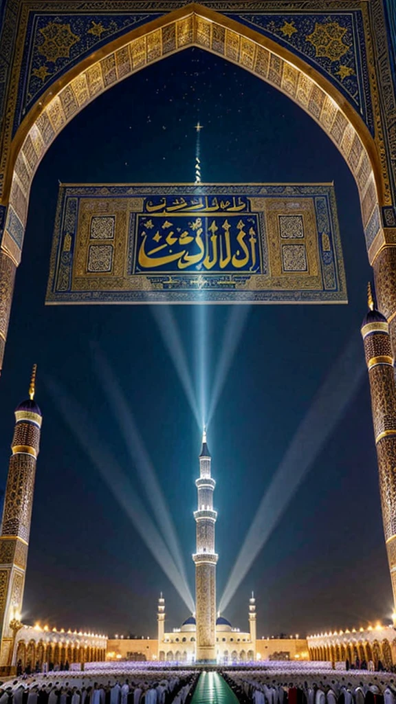 A photo that captures a miracle in Muslim history, perhaps with images such as light emanating from the Grand Mosque or the Kaaba, creating an aura of majesty and blessing that surrounds the moment..very real, high resolution, 8k resolution, intricate detail