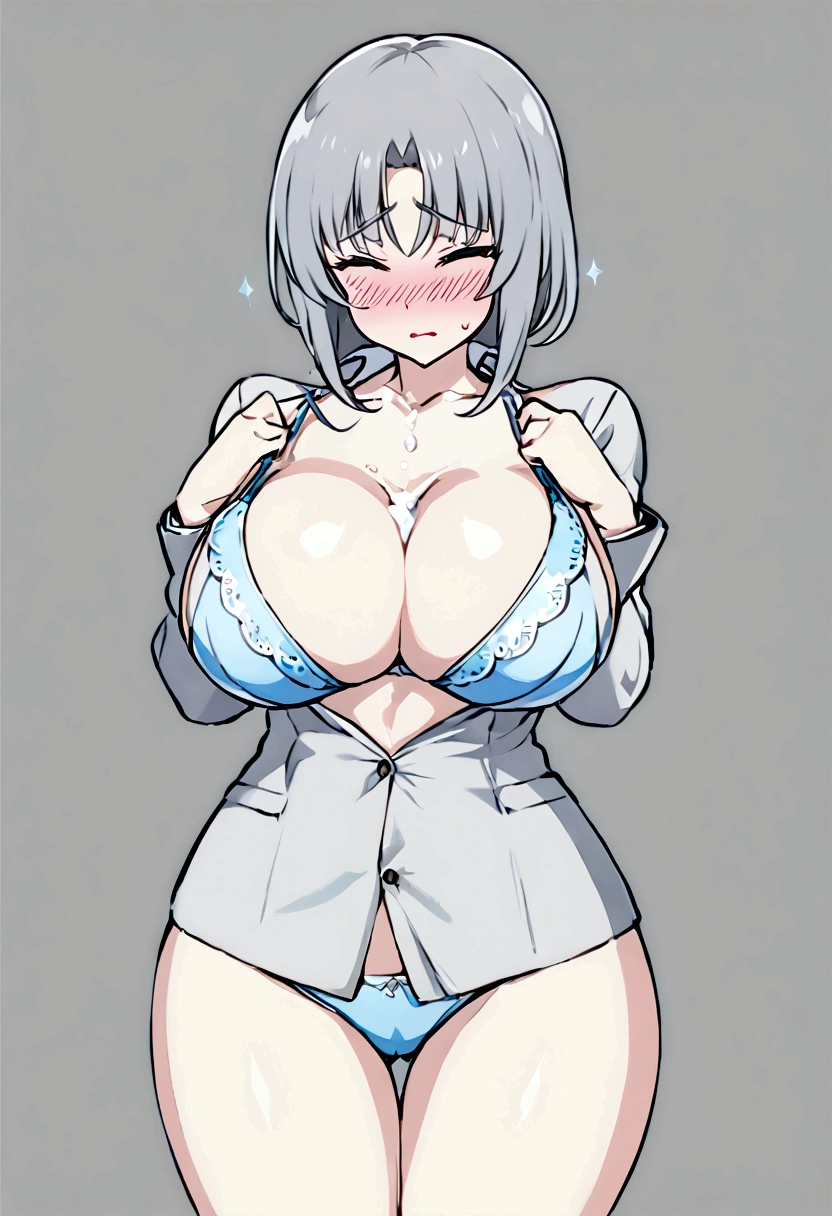 Gray Hair,Snow Spring,Swimwear,Big Breasts,Embarrassed,Unbuttoned,Thighs,bra