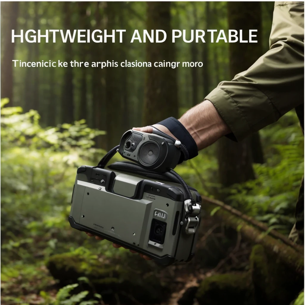 A man carrying a radio in the forest, Highest quality, Angle View, Ease of use, high - Angle View, 1 0 8 0 p, 1080P, HD 16K, Shooting angle below, wide high Angle View, Angle View, Low-angle camera view
