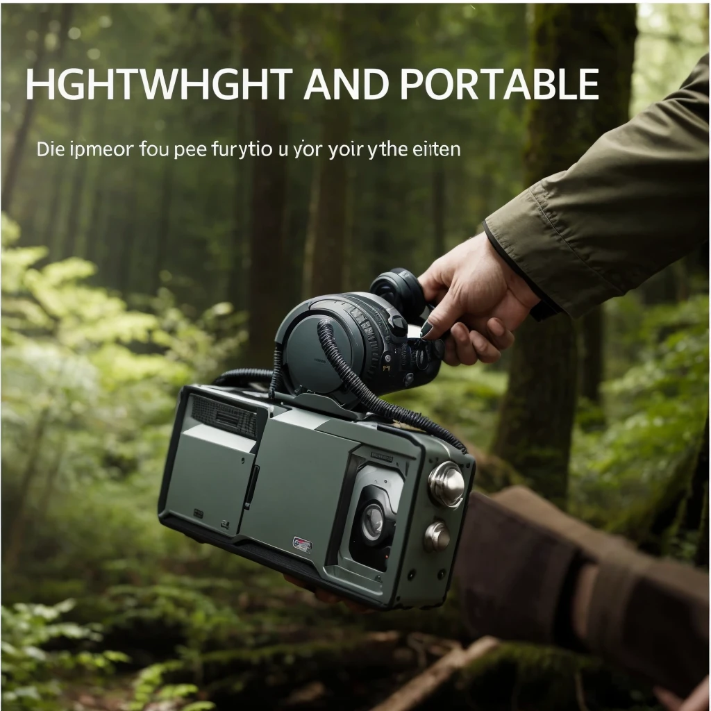 A man carrying a radio in the forest, Highest quality, Angle View, Ease of use, high - Angle View, 1 0 8 0 p, 1080P, HD 16K, Shooting angle below, wide high Angle View, Angle View, Low-angle camera view