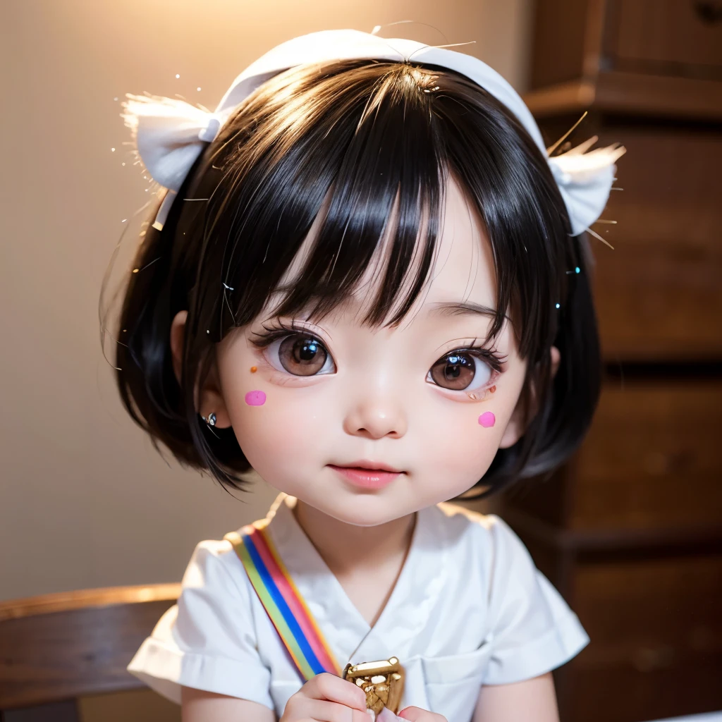 NSFW, 8k, High-level, absurd, masterpiece, best quality, primitive, very detailed CG, very detailed wallpaper, perfect lighting, Extremely detailed (((The personifying " Chibi Maruko-chan " as a ))), MysticSight, Tyndall effect, Tyndall scattering, Studio gray background with (many Dazzling RainbowColor particles BokeH:1.28), (RoundlyButts, ThighGap), (Exposed:0.4), (Assfocus with looking ahead), BREAK (NOGIZAKA face variations) Extremely Detailed very KAWAII face variations, perfect anatomy, Childish, captivating gaze, elaborate detailed Eyes with (sparkling highlights:1.28), long eyelashes、Glossy RED Lips with beautiful details, Coquettish tongue, Rosy cheeks, Radiant PearlSkin with clear transparency . { (Dynamic LifeLike expressions:1.4) | :d) }, (large eyes:-1) .