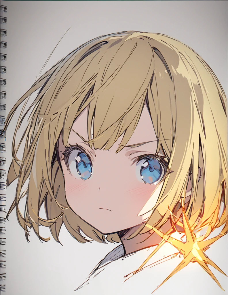 A girl fighting with golden flames(Sketches), (Open Close), (Small body), (Blonde:1.5) (Short Bob Hair:1.4), (Blue eyes)輝く