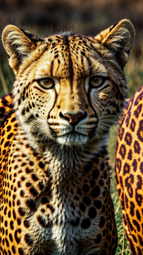 (masterpiece, best quality), 1 colorful cheetah,, savanna background