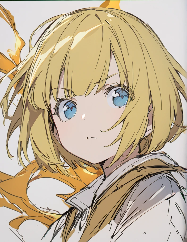 A girl fighting with golden flames(Sketches), (Open Close), (Small body), (Blonde:1.5） (Short Bob Hair:1.4), (Blue eyes)
