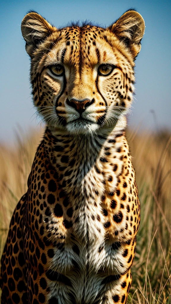 (masterpiece, best quality), highres,1 colorful cheetah,, savanna background