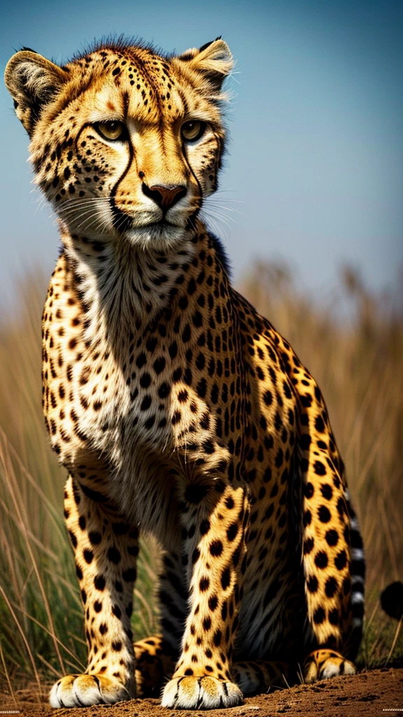 (masterpiece, best quality), highres,1 colorful cheetah,, savanna background