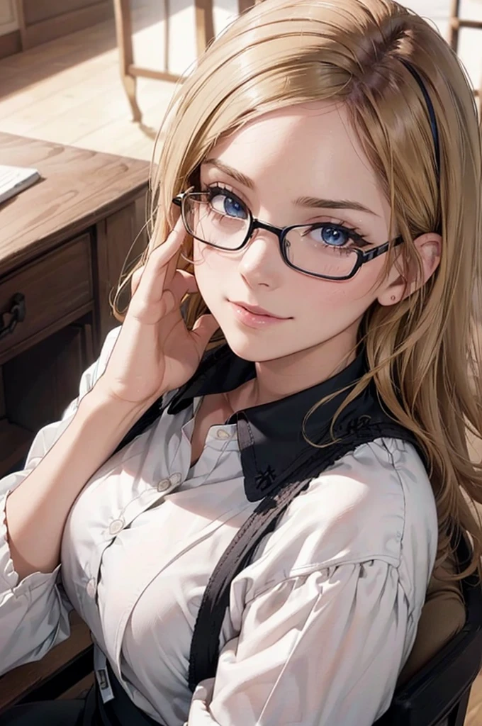 Masterpiece, 最high quality, high quality, High resolution, high quality texture, high quality shadows, High resolution, Beautiful details, Detailed CG, Detailed Texture, Realistic representation of face, Realistic, colorful, delicate, Cinematic Light, Side light, Lens flare, Ray Tracing, sharp concentrated, (1 Girl,concentrated:1.3), ( Intricate details, compensate, PureErosFaceV1:0.5), (細部まで美しいdelicateな顔, 緻密で美しいdelicateな瞳, Perfect Facial Proportions, Dense skin, Optimal ratio of four fingers to one thumb, Arms under chest, Modest chest, Wide Hips, Smooth upper abdomen, 30 years old, blue eyes, glasses,cabin attendant uniform,white blouse,tight fitting black skirt,black stockings, excellent secretary ,working as a secretary, wooden desk, wooden chair, house wife, the gaze of true love, lips of temptation, A look full of compassion ,a smile full of love, i love you, Acting lovey-dovey, air fortress hair, blonde hair, I love you so much I'm crazy,i love you