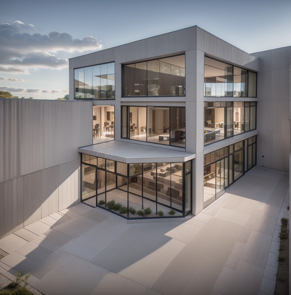 RAW photo, a photo of a modern villa with a car parked in front of it, ((1/2 dark grey wood facade)), architectural shot, gate, road, viet nam modern residence, rough white wall, new residential area, wide angle exterior 2022, contemporary house, exterior photography, masterpiece, contemporary architecture, overcast, indirect lighting