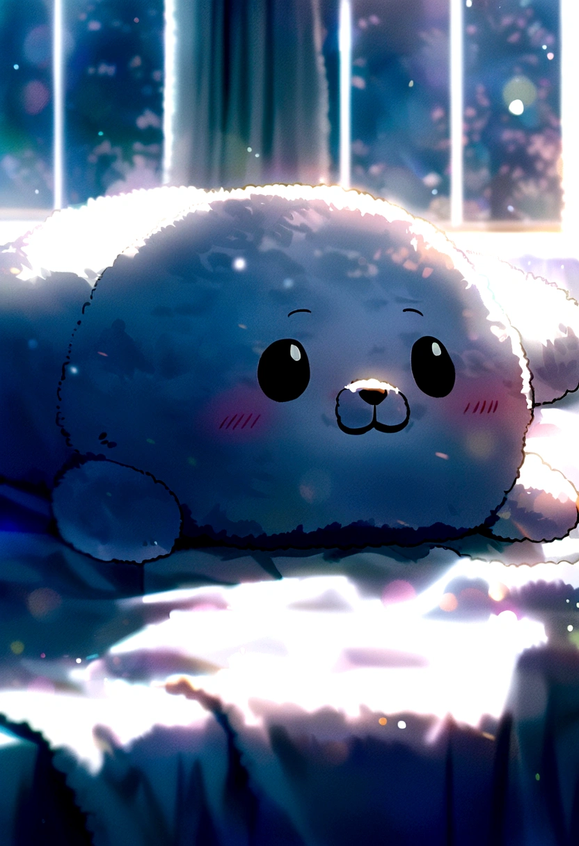seal baby stuffed toy fluffy Towel fabric tail Diagonal front angle Sleeping with a girl with a perm