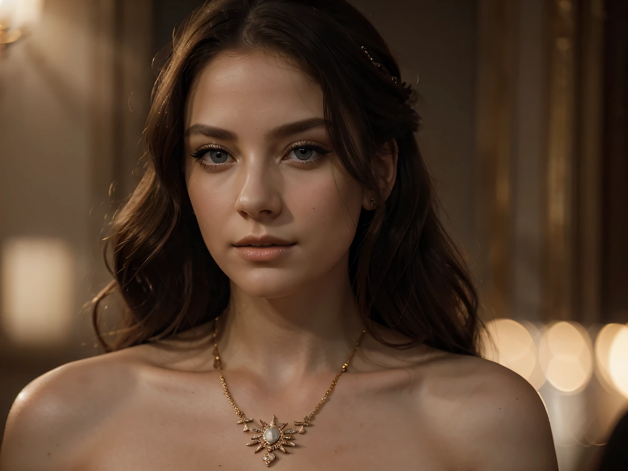 A chiaroscuro portrait of a woman, beautiful detailed eyes, beautiful detailed lips, extremely detailed eyes and face, long eyelashes, porcelain skin, elegant hairstyle, intricate jewelry, dramatic lighting, Renaissance style, dramatic shadows, warm golden tones, dramatic chiaroscuro lighting, ultra-detailed, 8k, photorealistic, masterpiece, cinematic, dramatic atmosphere, elegant and regal