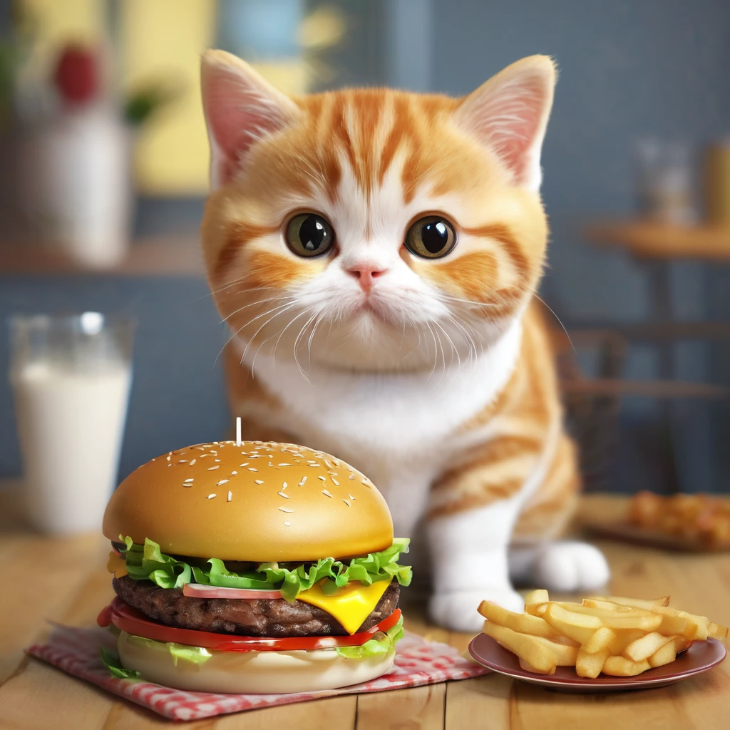 cute cat, burger cat