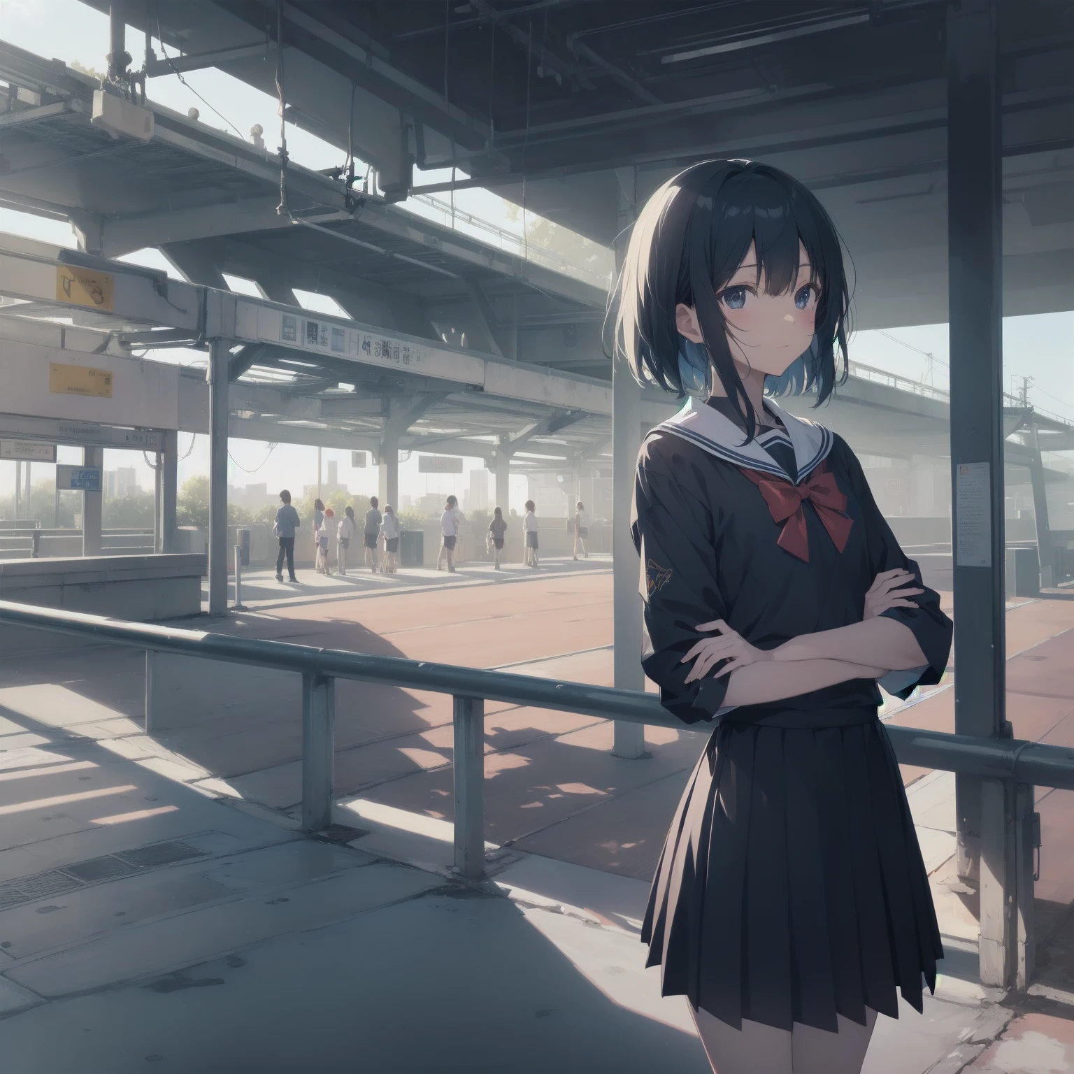 ultra-absurdres-Top quality by artist God, ultra-detailed, high resolution, anime moe artstyle, best anime 8k konachan wallpaper, pixiv contest winner, pool:2810, perfect ,break, 1girl, (Please draw a girl walking sleepily to school alone. )break,(Solo,little female, 13-year-old:1.3),Full limbs, complete fingers,a junior high school student, (very short hair), short cut, flat , , small , small black eyes, beautiful detailed eyes, well-proportioned iris and pupils, expressive eyes, highres detailed hair, soft expression, salor school_uniform, sailor collar, serahuku, bow, pleated skirt,(Detailed Lighting), (Detailed background), in the School commute route. break,super detailed skin, Best cinematic lighting powered by famous artist, 8k,beauty illustration,photoshop_(medium),very aesthetic,break,((artist:wa_(genryusui) )), artist:clamp ,artist:carnelian ,artist:kantoku ,
