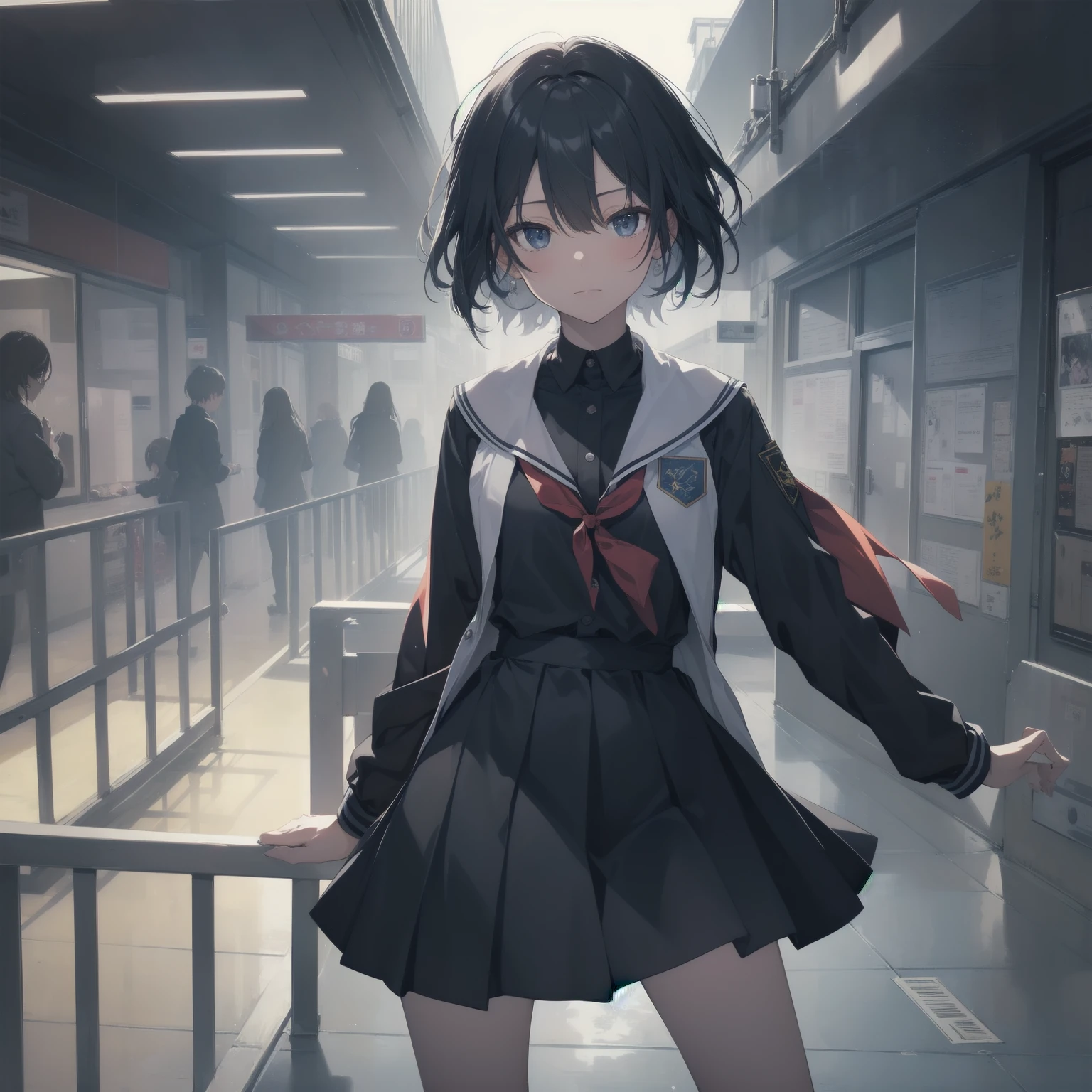 ultra-absurdres-Top quality by artist God, ultra-detailed, high resolution, anime moe artstyle, best anime 8k konachan wallpaper, pixiv contest winner, pool:2810, perfect ,break, 1girl, (Please draw a girl walking sleepily to school alone. )break,(Solo,little female, 13-year-old:1.3),Full limbs, complete fingers,a junior high school student, (very short hair), short cut, flat , , small , small black eyes, beautiful detailed eyes, well-proportioned iris and pupils, expressive eyes, highres detailed hair, soft expression, salor school_uniform, sailor collar, serahuku, bow, pleated skirt,(Detailed Lighting), (Detailed background), in the School commute route. break,super detailed skin, Best cinematic lighting powered by famous artist, 8k,beauty illustration,photoshop_(medium),very aesthetic,break,((artist:wa_(genryusui) )), artist:clamp ,artist:carnelian ,artist:kantoku ,
