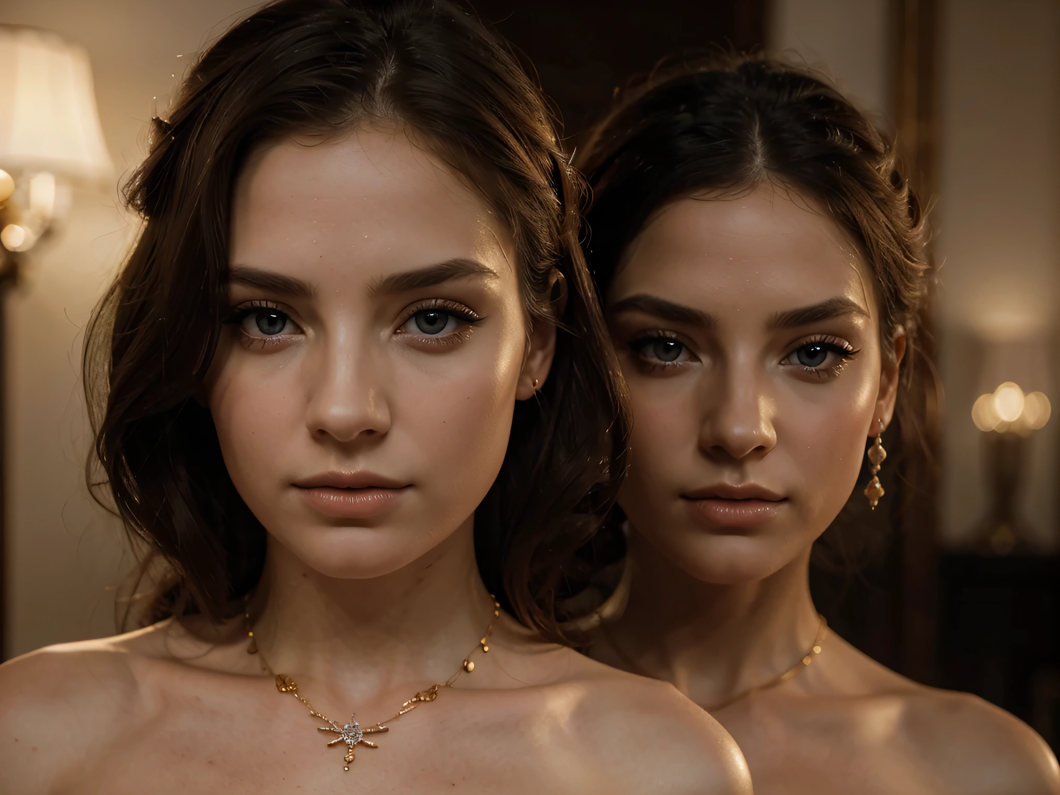 A chiaroscuro portrait of a woman, beautiful detailed eyes, beautiful detailed lips, extremely detailed eyes and face, long eyelashes, porcelain skin, elegant hairstyle, intricate jewelry, dramatic lighting, Renaissance style, dramatic shadows, warm golden tones, dramatic chiaroscuro lighting, ultra-detailed, 8k, photorealistic, masterpiece, cinematic, dramatic atmosphere, elegant and regal